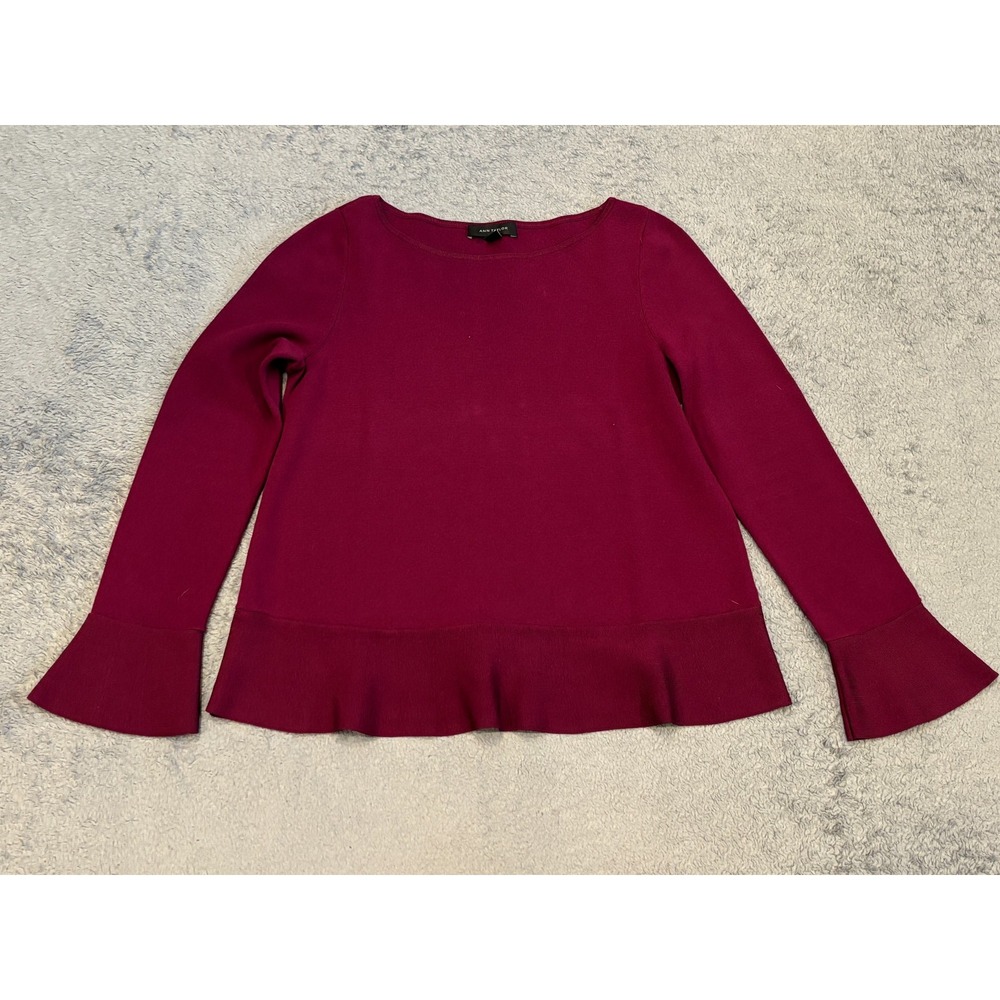 Ann Taylor Maroon Burgundy Long Bell Sleeve Heavy Knit Pullover Top Size Medium